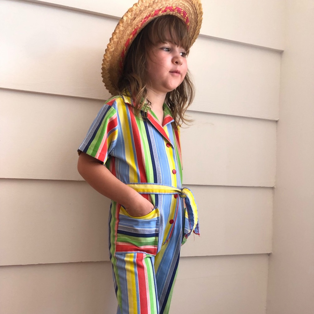 Vintage 1970s Healthtex Candy Stripe Jumpsuit 3T Vintage Health Tex Jumpsuit - Picture 5 of 7